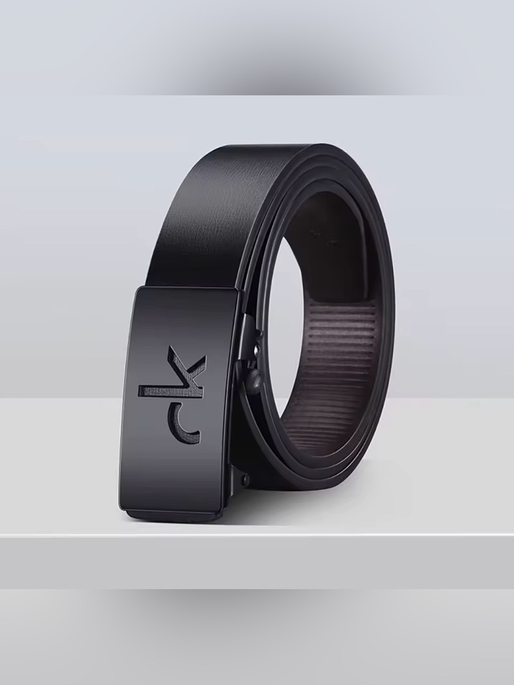 CK Style Matte Black Ratchet PU Leather Belt - Men